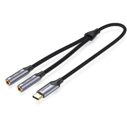 Adaptador de Audio USB-C a Dual Jack 3.5mm   Macho/Hembra /0.3M / Plateado  BGNHY  Vention