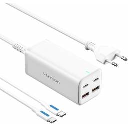 Cargador de Escritorio 2 USB-A+ 2 USB-C GaN   18W18W100W100W  Cable 1.5M  Blanco  FBSWG-EU  Vention