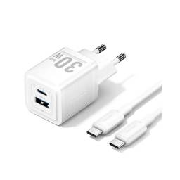 Cargador de Pared USB-A+USB-C GaN   USB-C a USB-C  30W/30W / Blanco  TZ-FEQW0-EU-01  Vention